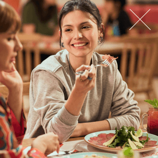 Two happy customers eating